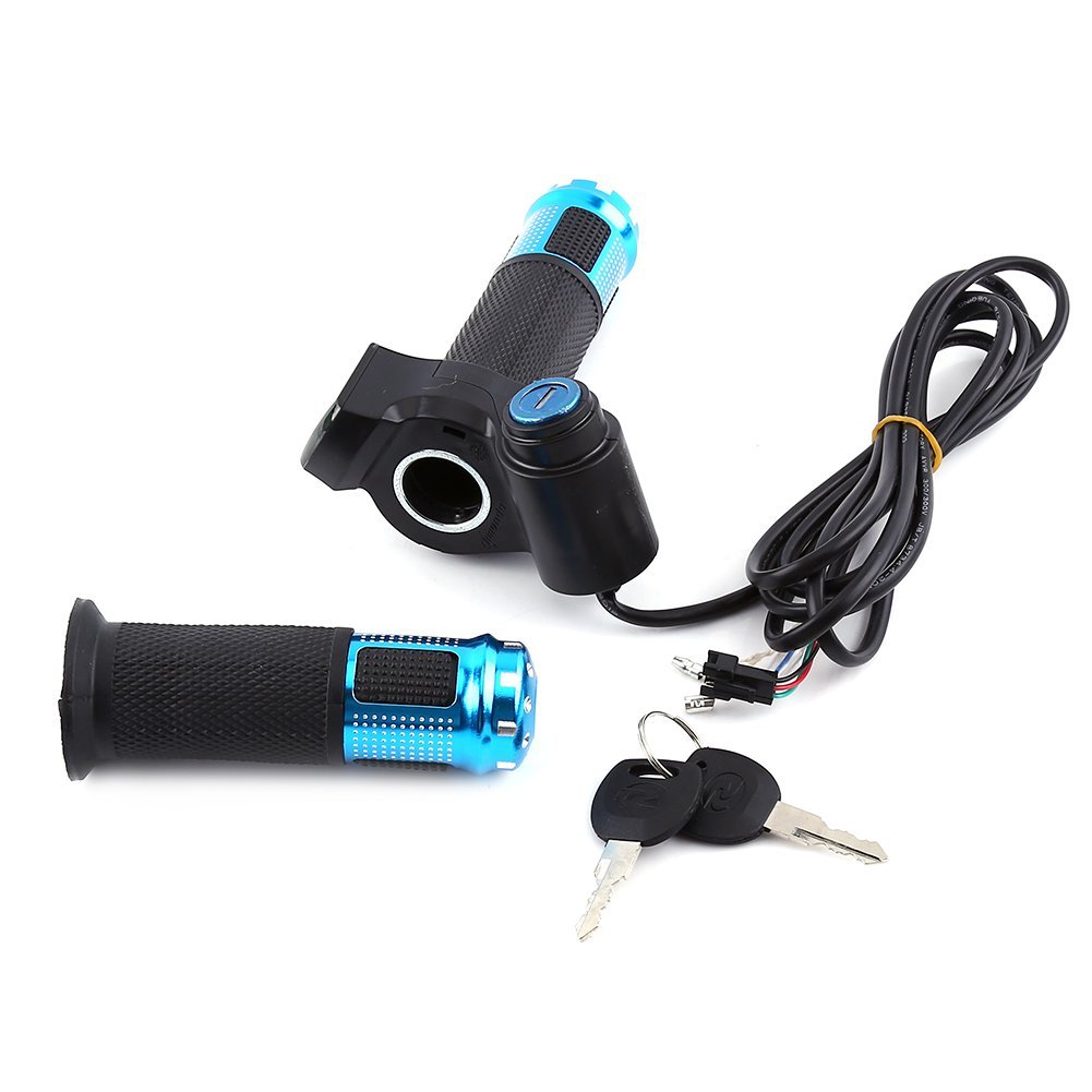 Electric Bike Throttle Grip LCD Screen Twist Throttle Accelerator Bike Handle Grips with Cable and Key Knock for Electric Bicycle Scooter(Blue)