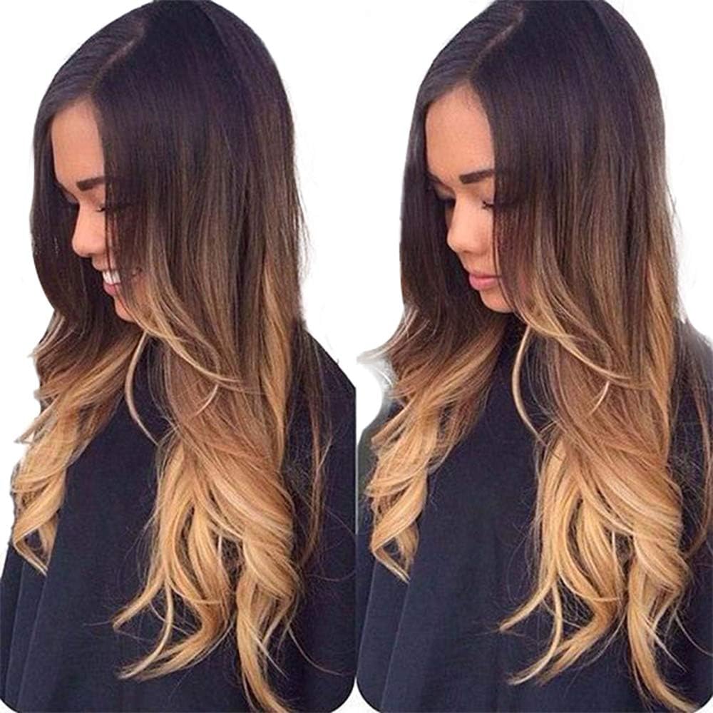 Riya Brazilian Body Wave 13x4 Lace Front Human Hair Wigs PrePlucked 1b/4/27 Remy Ombre Color Glueless Wig with Baby Hair 150% Density 14inch