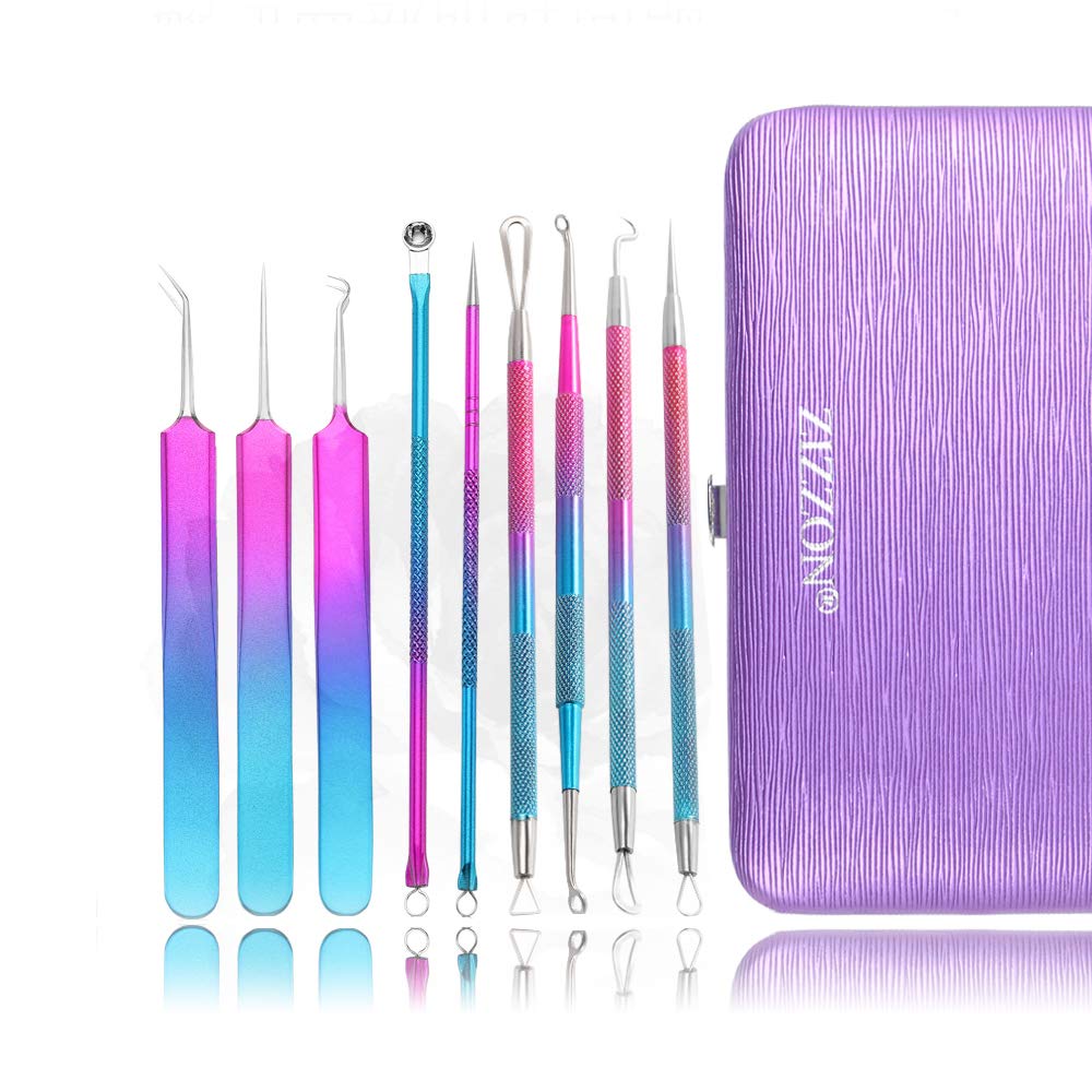 ZIZZON Blackhead Remover Kit Pimple Comedone Extractor Tool Set Treatment for Blemish, Zit, Acne Whitehead Tweezers Kit with 10X Magnifying Mirror: Beauty