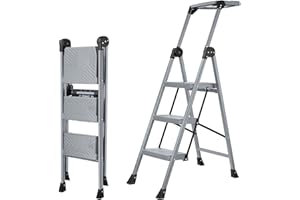 XinSunho 3 Step Ladder, Foldable Step Stool Ladder with Handrails & Tray, 660 lbs Heavy Duty Wide Pedals, Sturdy Steel Folding Ladder for Kitchen, Home, and Household Use