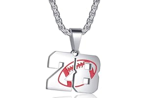 Rehoboth Football Rugby Jersey Number 0-99 Pendant Necklace for Boys Girls Women Men 22+2 Inch Adjustable Stainless Steel Chain