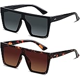 LYZOIT Square Oversized Sunglasses for Women Men Big Flat Top Fashion Shield Large UV Protection Rimless Shades