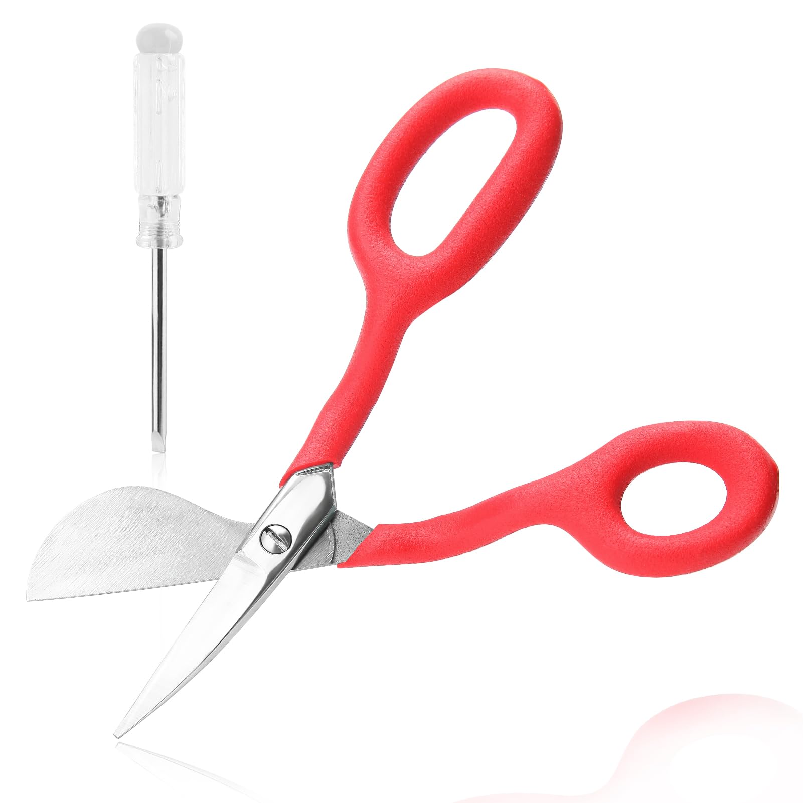 LEONTOOL Duckbill Scissors 7-Inch Carpet Pile Scissors Duckbill Shears Ergonomically Bent Curved Offset Handle Scissor with a Screwdriver for Art Crafting Fabric Thread Needlework Embroidery