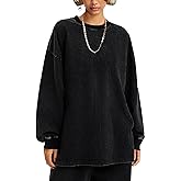Yimoon Oversized Tshirts for Women Cotton Long Sleeve Shirts Acid Wash Baggy Tees Vintage T Shirt Streetwear