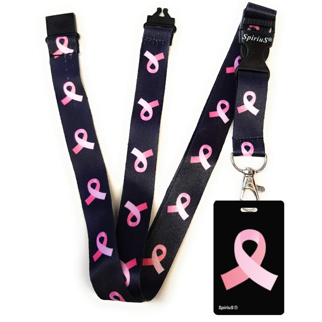SpiriuS Lanyard Neck Strap with Badge Holder Cancer Logo in Black