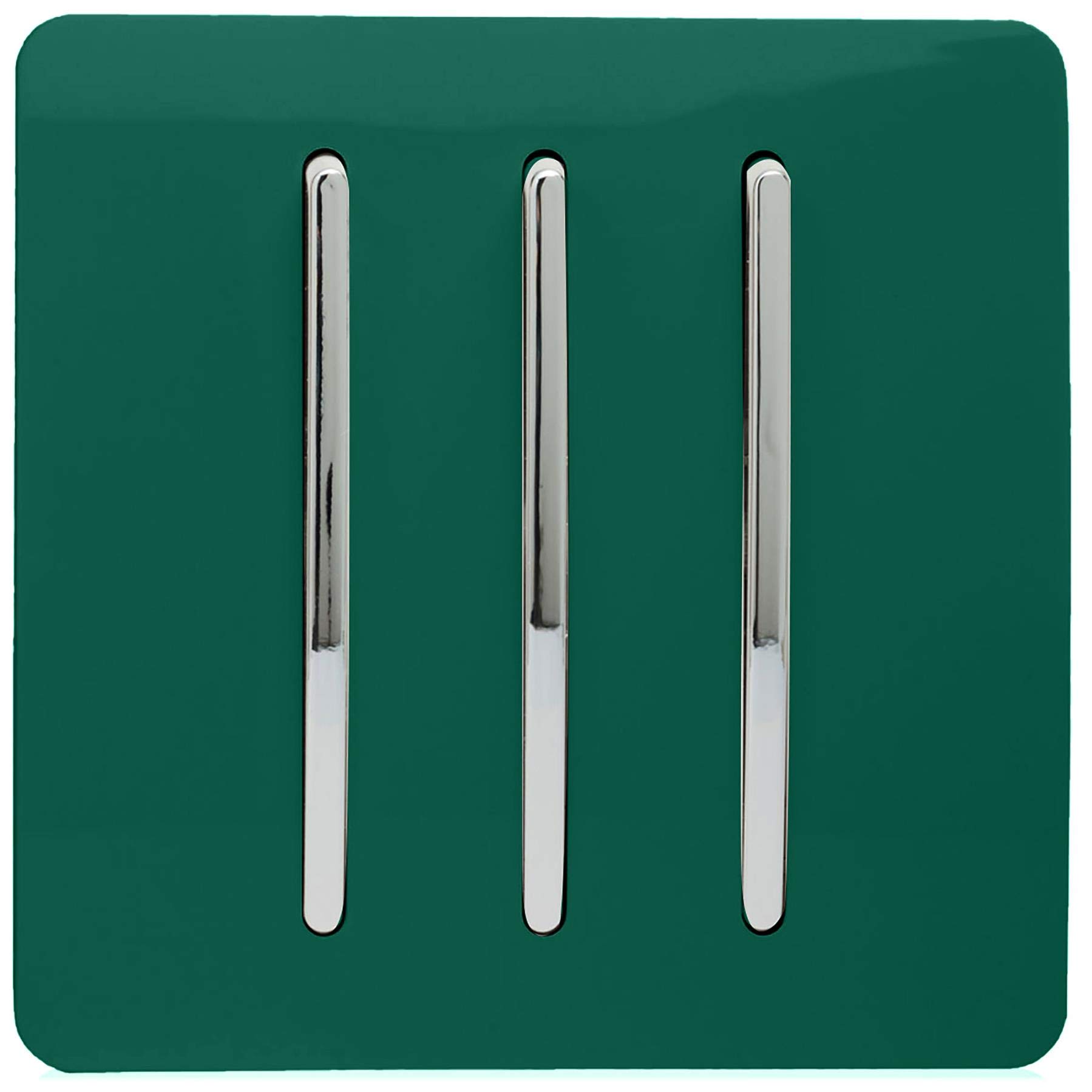 Trendi 3 Gang 2 way 240V Screwless Raised Front Plate Plastic Artistic Modern Glossy 10 Amp Chrome Rocker Triple Electrical Wall Light Switch Dark Forest Green- ART-SS6DG