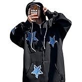 OATSBAS Men's Star Patch Zip Up hoodie for Men Women Graphic Hoodies Y2K Oversized Sweatshirt Jacket Streetwear