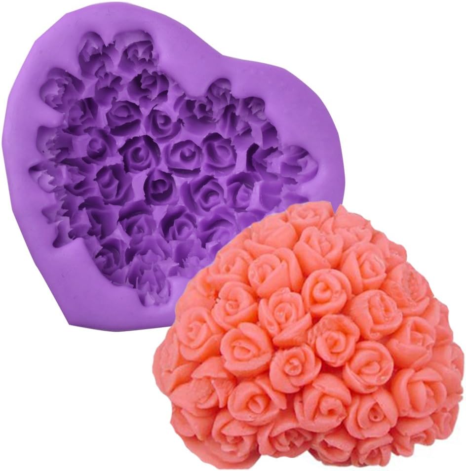 3D Rose Flower in Heart Shape Silicone Icing Mould Mold Fondant Handmade Soap Cake Sugar Sugarpaste Decoration Baking Tools Crafts DIY Valentine Gift
