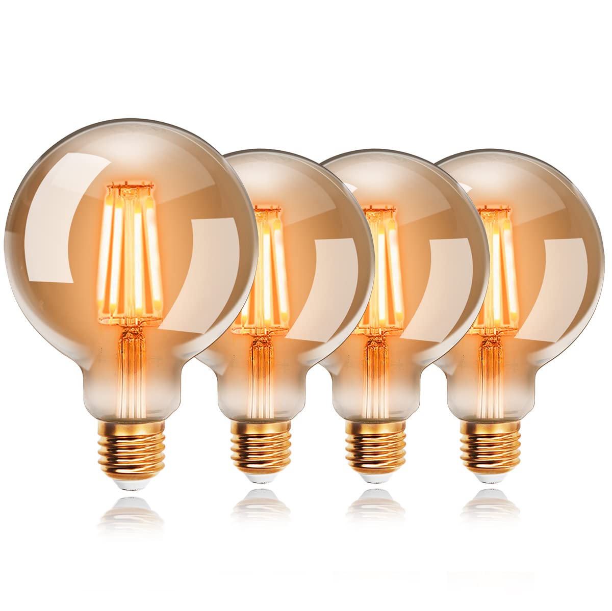 EXTRASTAR Vintage Edison LED Light Bulb, 6W G80 E27 Bulb, 44W Equivalent, 540LM, 2200K Warm White Energy Saving Globe Decorative Bulbs, Retro Antique Filament Lamp, Non-Dimmable, Pack of 4 — image 1