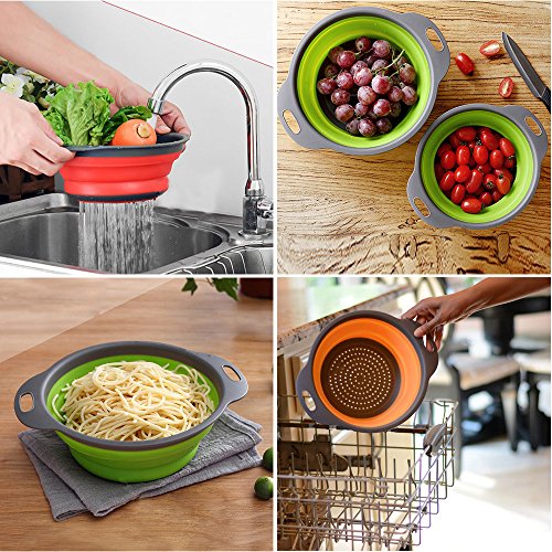 Collapsible Colander Set of 3 Silicone Kitchen Strainers with Plastic