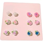 6 pairs of Small fresh macaron colored earrings, camellia earrings, simple bean earrings, female dopamine earrings