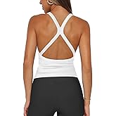 Hragc Womens Halter Tops Racerback Workout Tank Top for Women Plunge V Neck Split-Back Spaghetti Strap Fitted Ribbed Shirts