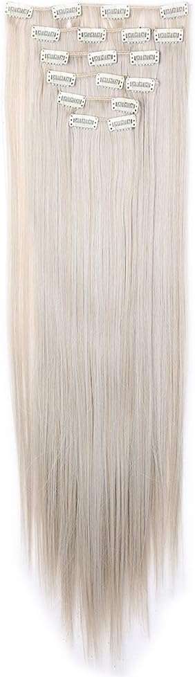 26 Extension A Clip 8 Bandes Extensions Cheveux Clips Lisse Clip In Hair Extensions 66cm26 Pouces Blond Cendrégris Argenté