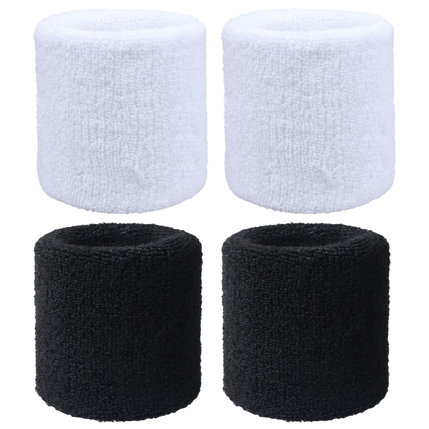2 Pairs Moisture-Wicking Sports Wristbands - Breathable Cotton Blend Exercise Bands for Gym, Tennis & Basketball, Comfortable Sweat Absorption (Black/White)