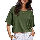 UNCLECAT Womens Short Sleeve Cropped T Shirts Crew Neck Trendy Tops Casual Solid Loose Fit Basic Tees
