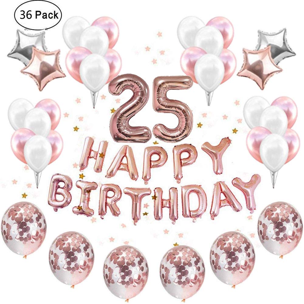 Set 12 Pouces Confettis Decoration Articles Party Kit Banniere Rempli Clair Latex Ballons Set Star Mylar Mignon Ieongi 25 Ans Anniversaire Filles Partie Ballons Decoration Or Rose Bannieres Guirlandes Cotillons Et Confettis