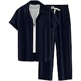 Men's 2 Piece Outfit Button Down Short Sleeve Loose Pants Set Summer Beach Vacation Outfits