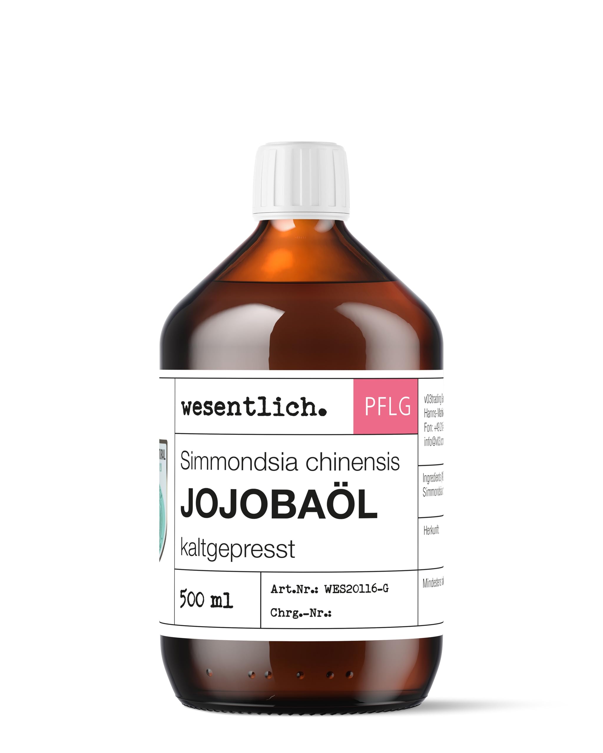 wesentlich. Jojoba Oil Cold Pressed 500 ml | Virgin - 100% Pure Jojoba Oil | Vegan | Skin - Hair - Beard and Scalp | Face and Nails | Natural Face Oil and Body Oil