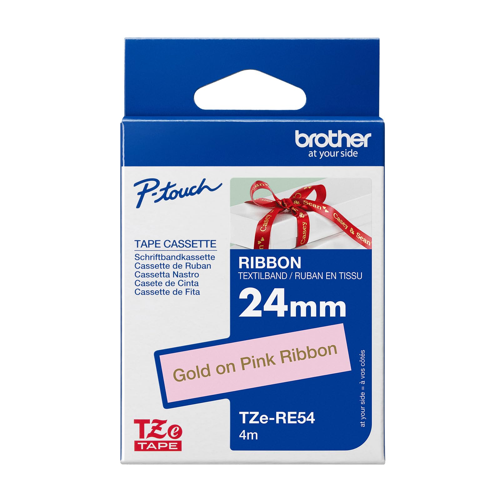 Brother TZERL34 Satin Ribbon Tape Gold and Light Blue 12 mm Wide
