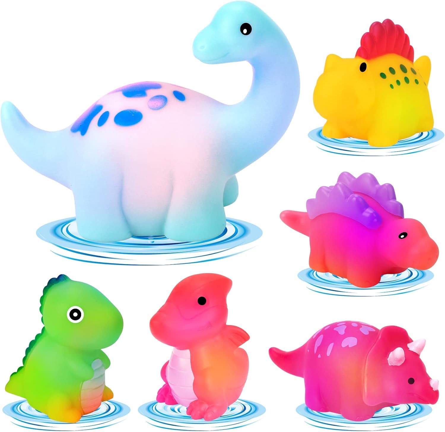 Muslecid Baby Bath Toys, 6 Pack Dinosaur Sensory Bathtub Toy Toddler Bath Toys, Colorful Water Toys for Ages 1, 2, 3, 4, and 5 Boys Girls Babies Gifts — image 1