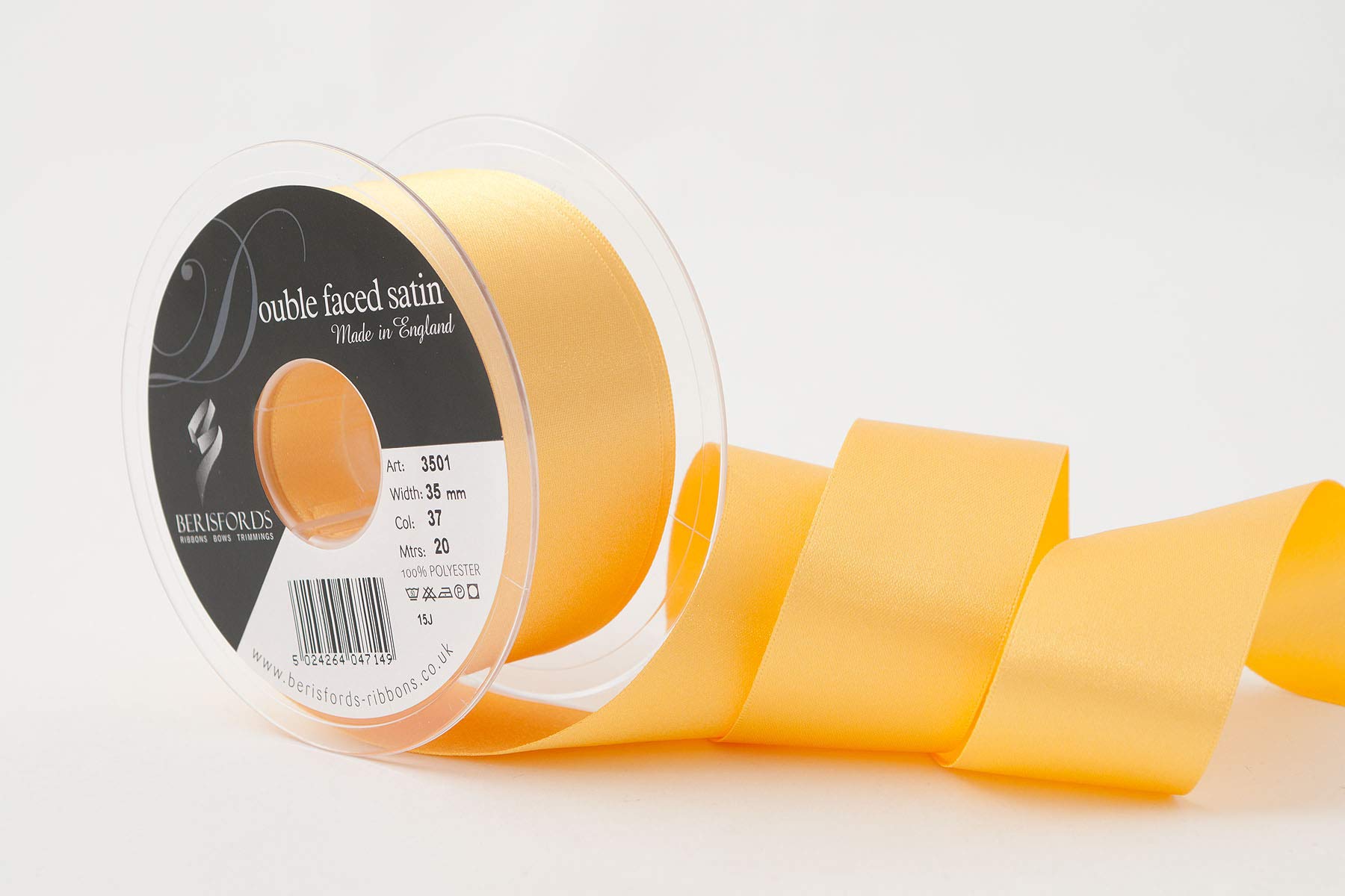 Berisfords Double FACE Poly Satin Ribbon, Gold, 35 mm — image 1