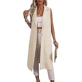 Mina Self 2025 Summer Sleeveless Long Linen Blazers Jacket Women Lightweight Fashion Casual Work Outerwear with Pockets