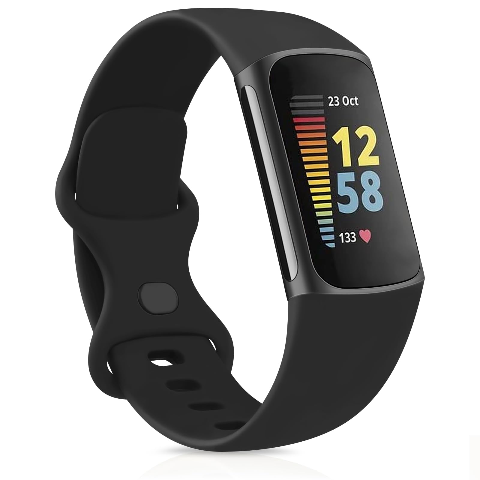 AK Strap for Fitbit Charge 6/5 - Silicone Sport Classic Soft Replacement Straps (Large, Black)