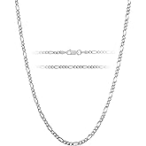 KISPER Silver Chain for Men Women - 925 Sterling Silver Italian Figaro Mariner Curb Chain Necklace for Men - Made in Italy