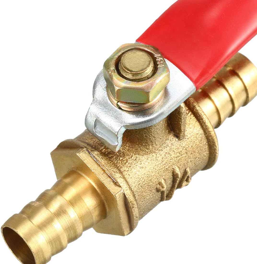 sourcing map 8mm Brass Barb x Barb Mini Ball Valve, 180 Degree Operation Handle 3 Pcs, 8mm Barb x Barb, 3 Pack - Image 4