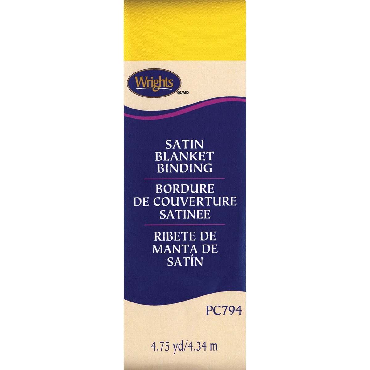 Wrights Single Fold Satin Blanket Binding, 2 by 4-3/4-Yard, Canary, Acrylic, Multicolour, 15.49x6.35x1.72 cm