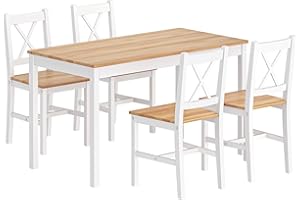 soges 42.5 * 23.6" Dining Table Set, 5Pcs Kitchen Table Set with Chiars for 4, Pine Wood Kitchen Dining Table with 4 Chairs f