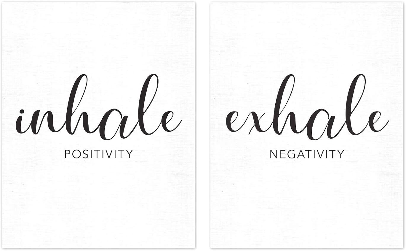 Inhale Positivity Exhale Negativity Wall Art Print UNFRAMED (11x14), Black and White Inspirational Quotes, Yoga Sayings, Relax Minimalist Poster