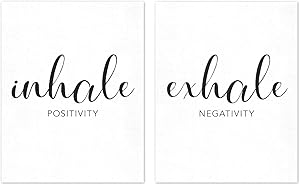 Inhale Positivity Exhale Negativity Wall Art Print UNFRAMED (11x14), Black and White Inspirational Quotes, Yoga Sayings, Relax Minimalist Poster