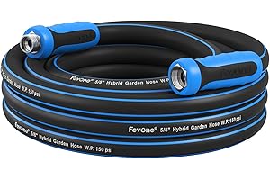 Fevone Garden Hose 12 ft, Heavy Duty Water Hose, Hybrid Polymer, Kink Resistance, Lightweight, Flexibility, Durability, Leak Free, Aluminum Fittings, 3/4" GHT, 5/8" ID, 600 PSI, Drinking Water Safe