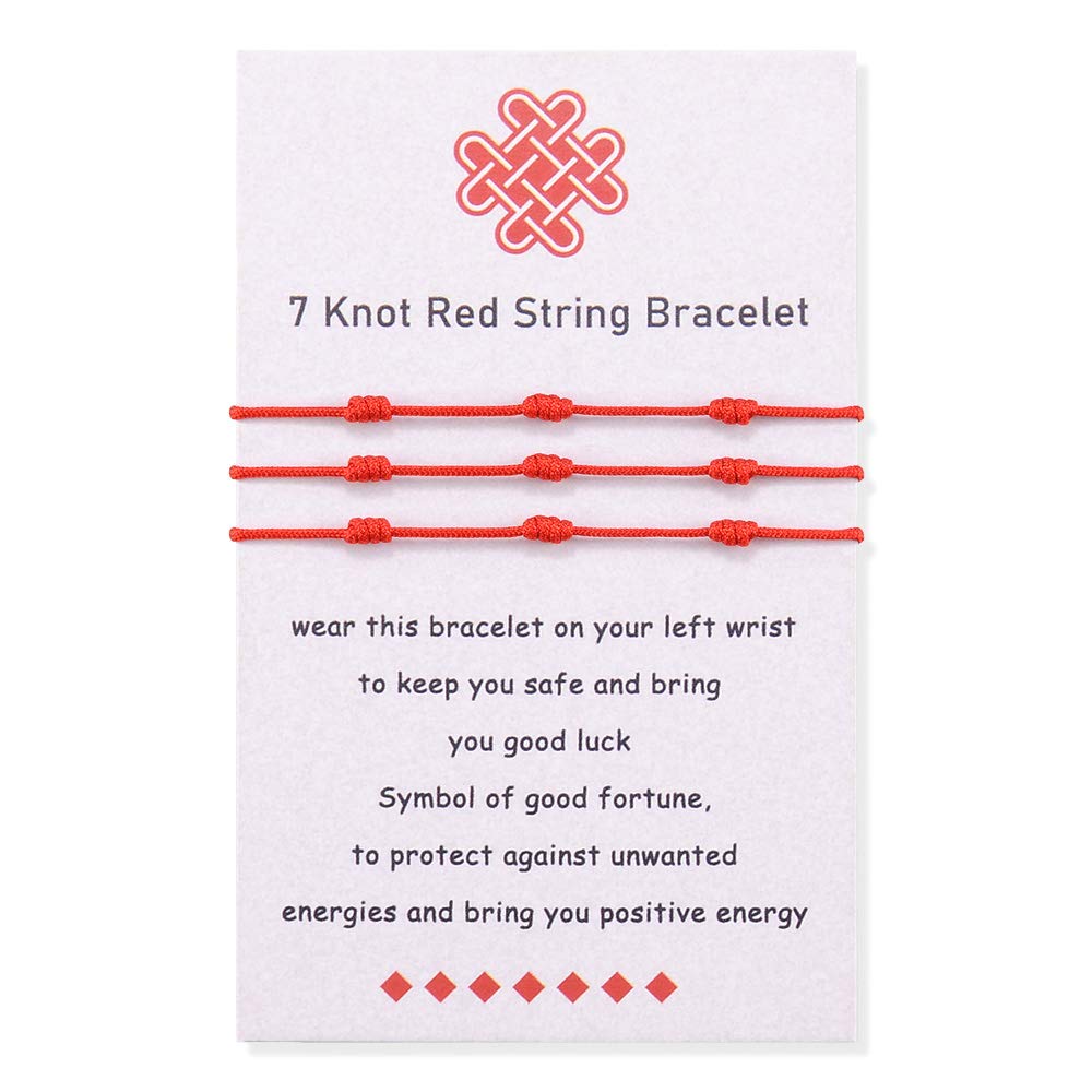 BOCHOI Kabbalah 7 Knot Red String Bracelet Adjustable 3 Pieces Red Cord Talisman for Womens Girls Boys Family Good Luck Jewellry Gift Mother's Day