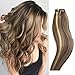 Human Hair Extensions Clip in Light Brown to Blonde Highlights 14 inch Real Human Hair balayage Ombre 7 PCS Full Head Silky Straight Long Clip on Hair Extensions 70g Remy Hair