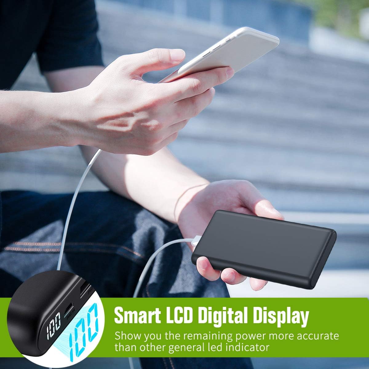 Portable Charger 26800mAh LCD Digital Display Power Bank Huge Capacity External Battery Pack 2 Output Port Cell Phone Charger for iPhone, Samsung Galaxy, Android Phone,Tablet & etc