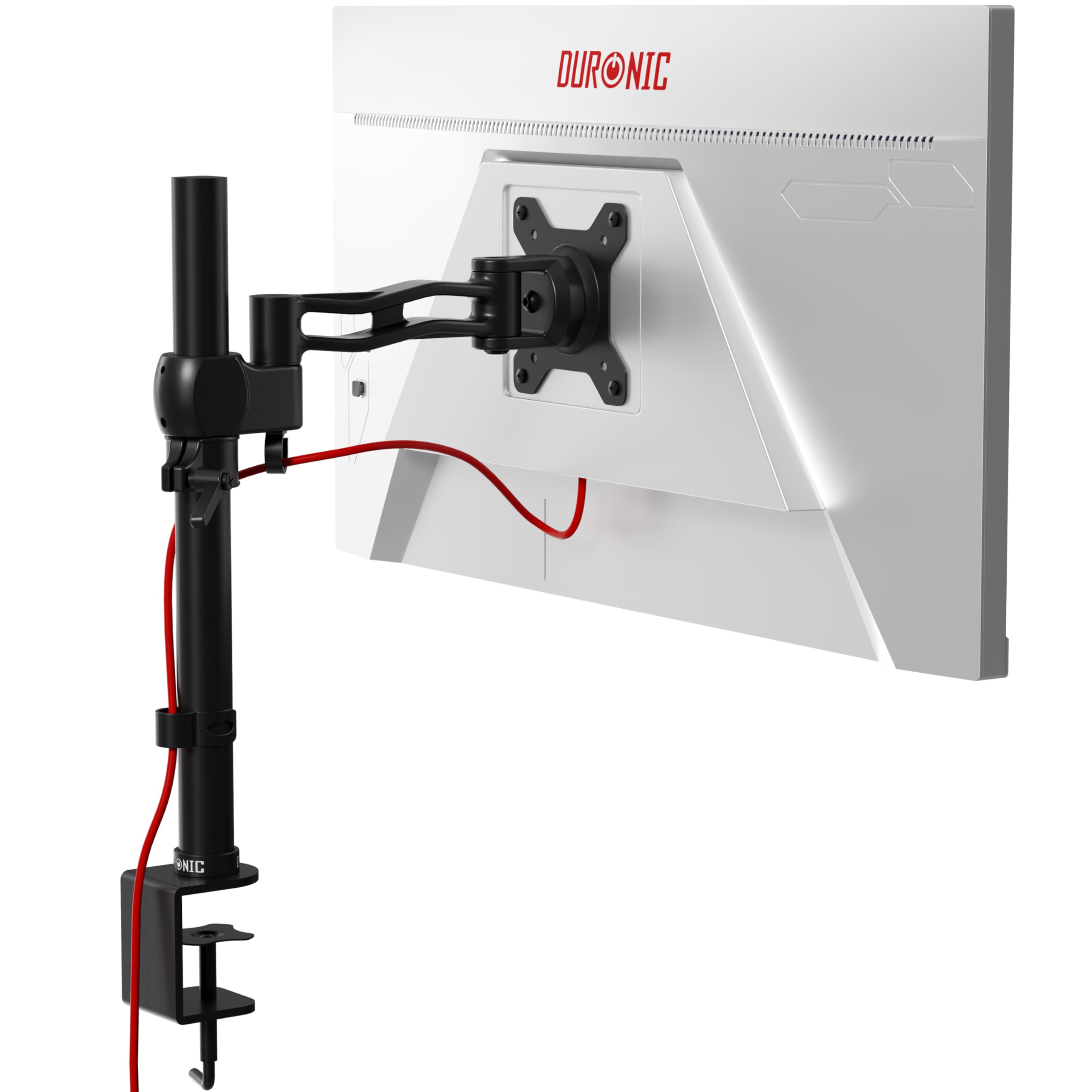 Duronic Monitor Arm Single DM351X2 Height Adjustable Monitor Riser Clamp for 13-27” Screens Stand with VESA 75 100 Desk Monitors Mount with 10kg Capacity for Home Office Work Gaming