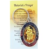 St Christopher Metal Keychain Travel Saint Key Ring with Motorist Prayer Holy Card Set