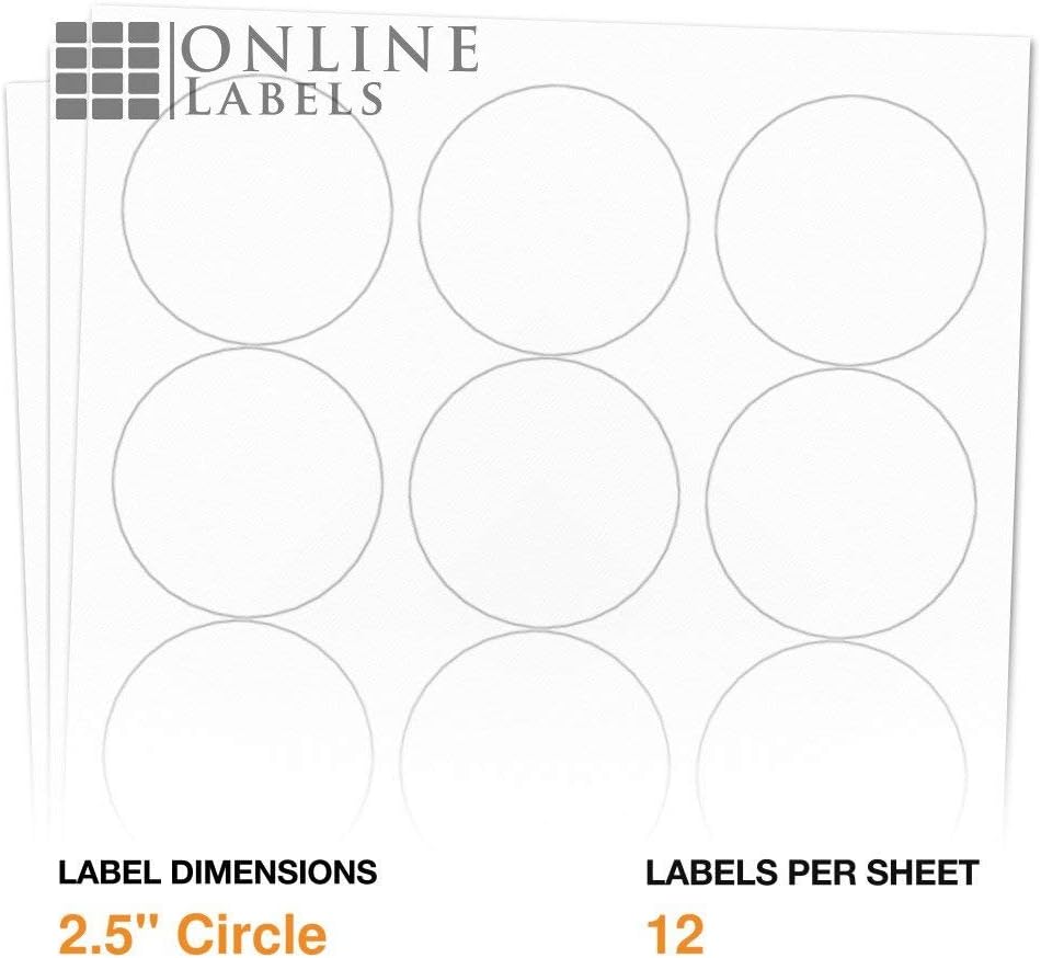 2.5 Inch Round Labels - Pack of 1, 200 Circle Stickers, 100 Sheets - Inkjet/Laser Printer - Online Labels : All Purpose Labels : Office Products