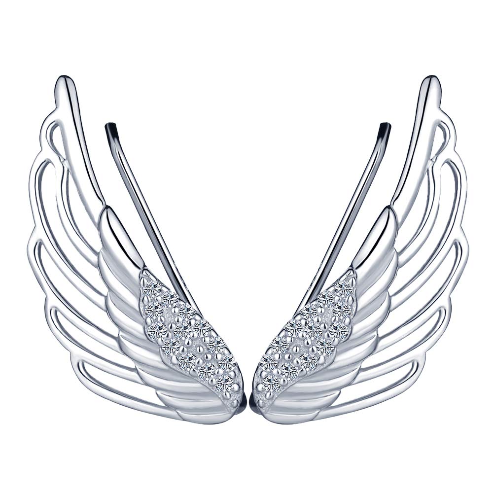 Infinite U Elegant Angel Wing 925 Sterling Silver Cubic Zirconia Ear Cuff Earring Ear Hook for Women/Girls, Silver