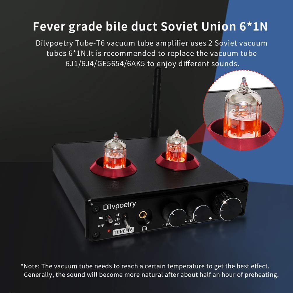 Amazon Com Dilvpoetry Tube T6 Vacuum Tube Headphone Amplifier 61n 2 0 Preamplifier Aptx Bluetooth 5 0 Preamp 3 5mm Desktop Usb Hifi Headphone Amp Black Home Audio Theater