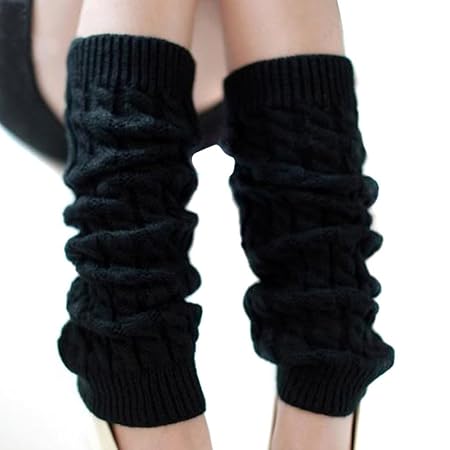 HugeStore Damen Frauen Winter Crochet Stricken Stulpen Beinstulpen Beinwärmer Kniestrümpfe Legwarmers Schwarz