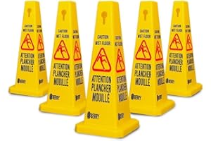 Berry Caution Wet Floor Safety Cone - Yellow, Attention Plancher Mouillé Sign, Stackable Wet Floor Sign with French and Engli
