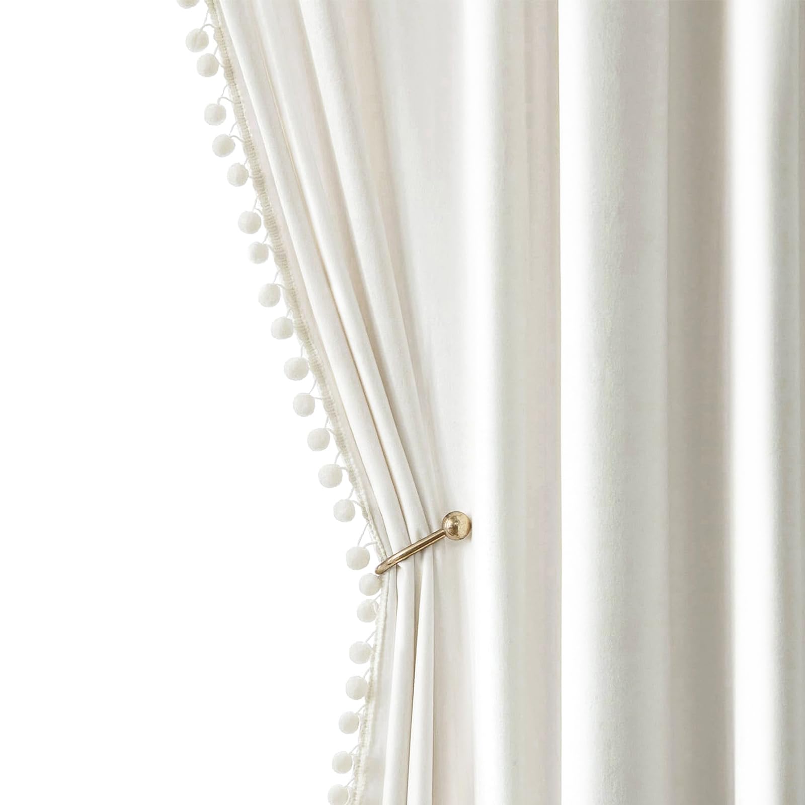 Photo 1 of MIULEE Pure White Pom Pom Velvet Curtains for Bedroom/Living Room Darkening Thermal Insulating 84 Inches Long Blackout Curtains with Rod Pocket for Girls Room/Nursery/Home Theater Set of 2