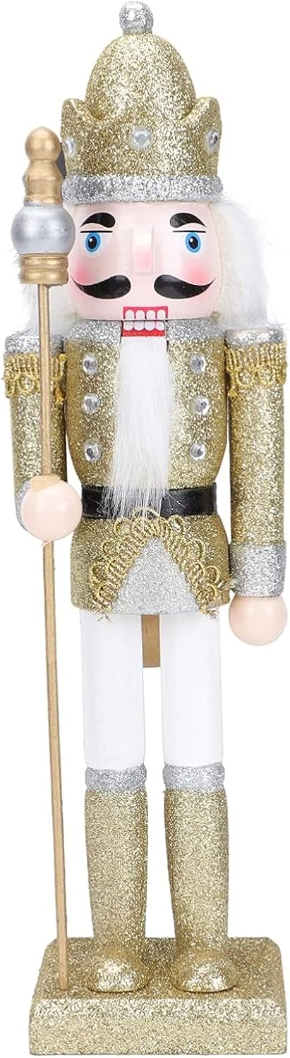 Nutcrackers - Happy L Nutcracker Figures, 12 Inches Traditional Wooden Nutcracker Soldier Christmas Decorations Clearance for Xmas Indoor Tabletop Desktop Fireplace Home Farmhouse Ornaments (Gold)