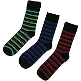 Renew Fiber Men’s Crew Socks – 3-Pack Striped Colorful Cotton Blend – Soft, Breathable, Seamless Toe, Size 7-12 (Red, Blue, Green)