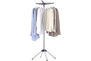 CASAMAYA Clothes Drying Rack Foldable, 59 inch Tripod Laundry Drying Rack Indoor with Rotating Clothes Rail for 27 Pieces of Clothes, Space Saving, Stainless Steel, Blue and Silver CDR001Q01