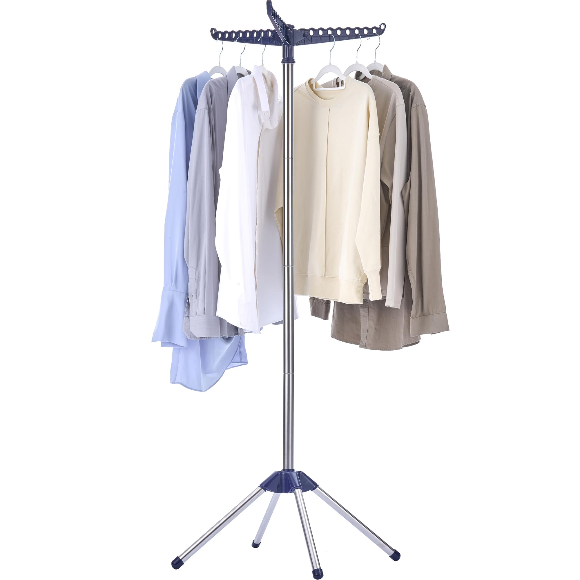 Photo 1 of CASAMAYA Clothes Drying Rack Foldable, 59 inch Tripod Laundry Drying Rack Indoor with Rotating Clothes Rail for 27 Pieces of Clothes, Space Saving, Blue and Silver CDR001Q01