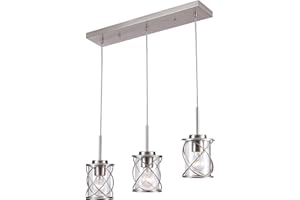 mavcadonf Modern Kitchen Island Pendant Lighting Adjustable Hanging Ceiling Lamp, Linear Pendant Light for Kitchen Island, 3-Light Hanging Chandelier Light for Dining Room, Brushed Nickel
